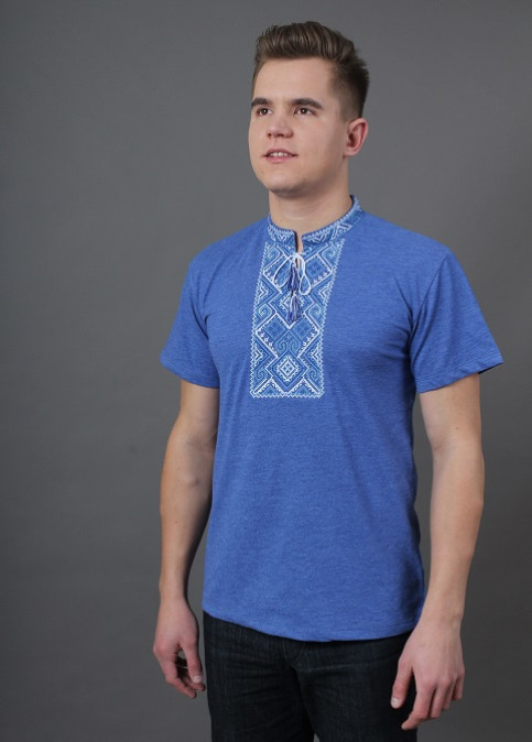 Купити чоловічу футболку вишиванку Витязь ( джинс синій з синім )  в Україні від Галичанка фото 1